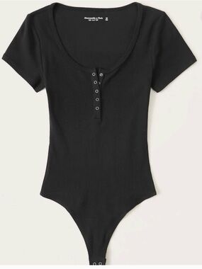 Abercrombie & Fitch Black Short-Sleeve Ribbed Henley Bodysuit
